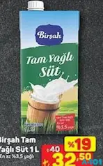 BİRŞAH TAM YAĞLI SÜT 1 L